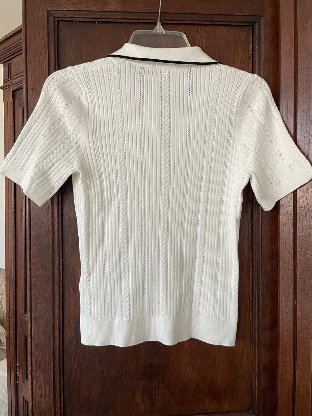 Adrianna Papell Short Sleeve Rib Knit Polo Sweater Top White/Black Trim NWT - Picture 2 of 7